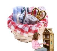Canasta de costura en miniatura, manualidades de costura en miniatura,Accesorios de de simulación Favores suministros | Juego de tejido de muñecas, accesorios de manualidades realistas para famil