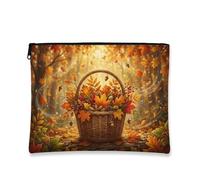 Canasta de lona con cremallera, diseño rústico inspirado en la naturaleza, diseño de piñas y hojas, color naranja otoñal, portátil, con cremallera, bolsa de maquillaje para viajes, tocador, baño