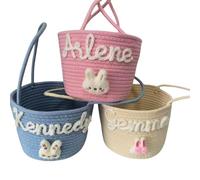 Canasta De Pascua Personalizada Con Nombre Y Conejito, Canasta De Almacenamiento De Gran Capacidad Con Lindo Conejo De Dibujos Animados, Regalo De Pascua For Niño Y Niña, Primera Pascua Del Bebé