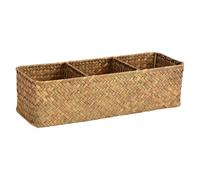 Canasta de ratán con mango Retro 3 Compartimento Cesta de almacenamiento de ratán Contenedor de almacenamiento tejido para joyería de llave cosmética
