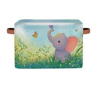 Canastas de almacenamiento plegables para estantes, armario, dibujos animados de elefante en pastizal, caja organizadora de arte animal con asas, caja de almacenamiento plegable de tela para