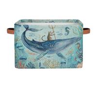 Canastas de almacenamiento plegables para estantes, armario, divertido gato, ballena, océano, medusas, caja organizadora con asas, caja de almacenamiento plegable de tela para dormitorio, ropa, sala