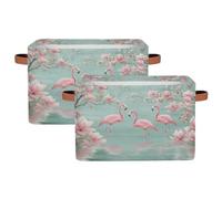 Canastas de almacenamiento plegables para estantes, armario, flamencos rosados, lago, flor de loto, caja organizadora con asas, caja de almacenamiento plegable de tela para dormitorio, ropa, sala de