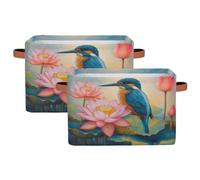 Canastas de almacenamiento plegables para estantes, armario, flor de loto, pájaros, pintura, arte, caja organizadora con asas, caja de almacenamiento plegable de tela para dormitorio, ropa, sala de