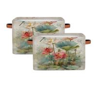 Canastas de almacenamiento plegables para estantes, armario, libélula de loto, en caja organizadora vintage con asas, caja de almacenamiento plegable de tela para dormitorio, ropa, sala de juegos