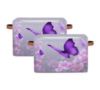 Canastas de almacenamiento plegables para estantes, armario, primavera, verano, mariposa, rosa, flores, caja organizadora con asas, caja de almacenamiento plegable de tela para dormitorio, ropa, sala