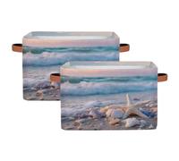 Canastas de almacenamiento plegables para estantes, armario, puesta de sol, playa, escena de estrella de mar, olas de mar, caja organizadora con asas, caja de almacenamiento plegable de tela para