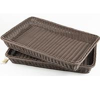Canastas rectangulares de mimbre de tamaño grande solapolo, canastas rectangulares de cocina para la exhibición de alimentos en tiendas (60 x 40 x 8 cm, café oscuro)
