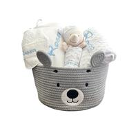 Canastilla Bebe Recien Nacido Niña/o Pack Regalo Personalizado Bebes | Manta Doudou Babero Toalla Personalizados Nombre Bordado + Gasas Cesta Incluida Kit Regalos Baby Shower Cesta Blanca