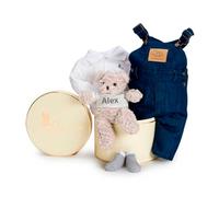 Canastilla Bebe Recien Nacido Personalizada | Cesta Regalos para Bebes Recien Nacidos | Peto Vaquero y Body | Talla 3 a 6 meses | 100% Algodón | BebeDeParis