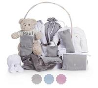 Canastilla Bebe Recien Nacido Personalizada | Cesta Regalos para Bebes Recien Nacidos Premium Clásica Plena | Cesta de Mimbre | 3 a 6 Meses (Gris) | BebeDeParis
