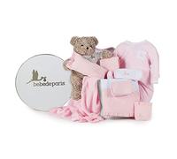 Canastilla Bebe Recien Nacido Personalizada | Cesta Regalos para Bebes Recien Nacidos | Set de Regalos de Algodón para Niño Niña | Baby Shower (Rosa) | BebeDeParis