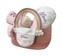 Canastilla Bebe Recien Nacido Personalizada Regalo Original Niño/a | Pack Cesta para Bebes con Manta Toalla Babero Muselina y Doudou Accesorios con Nombre Bordado Kit Completo Rosa - Danielstore