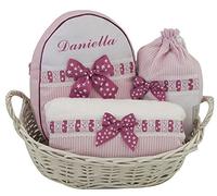 Canastilla PETIT regalo para recién nacido PERSONALIZADO CON EL NOMBRE DEL BEBÉ. Modelo canastilla Sabela. (Rosa)