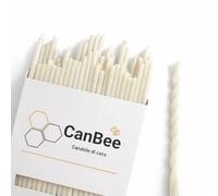 CanBee - 50 velas finas blancas de cera de abeja natural - 18 cm x 0,7 cm - mecha de algodón - sin humo - Duración aprox. 60 minutos - Ideal para meditación, yoga, rituales y relajación - CanBee