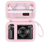 Canboc Estuche Canon PowerShot G7X Mark III/Mark II/ SX740/ SX730, Sony Cybershot, RICOH GR IV, Cámara Digital Kodak Pixpro, Bolsillo de Malla para Cable USB, Baterías, Rosa gelatina