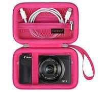 Canboc Funda Compatible con Canon PowerShot G7 X Mark II/ G7X Mark III Digital 4K Vlogging Camera, Bolsillo de Malla con Cremallera para Cable USB, baterías, Rosered (sólo Funda)
