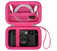 Canboc Funda de Transporte cámara compacta Premium FUJIFILM X Half, Bolsa para cámara Digital FUJIFILM X-HF1, Bolsillo de Malla para Cable USB, Rojo Rosado (Solo Funda)