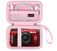 Canboc Funda de Transporte para OM System Tough TG-7/ OM System Olympus TG-6 Cámara subacuática, Bolsa Impermeable para cámara, Bolsillo de Malla con Cremallera para Cable USB, Rosa(Sólo la Funda)