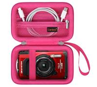 Canboc Funda de transporte para OM SYSTEM Tough TG-7/OM SYSTEM OLYMPUS TG-6 Cámara subacuática, Bolsa impermeable para cámara, Bolsillo de malla con cremallera para cable USB, rosa roja(Sólo la funda)
