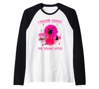 Cancer Chose The Wrong Witch Halloween Breast Cancer Camiseta Manga Raglan