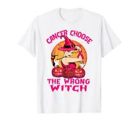 Cancer Chose The Wrong Witch Halloween Breast Cancer Ribbon Camiseta gráfica económica, Hombre, Blanco, L