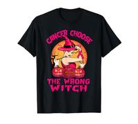Cancer Chose The Wrong Witch Halloween Breast Cancer Ribbon Camiseta gráfica económica, Hombre, Negro, L