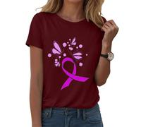 Cáncer de mama camiseta octubre rosa conciencia cinta rosa camisetas cuello redondo mujer octubre transpirable camiseta de gran tamaño completo cinta tops deporte manga corta camisetas, Vin-C., S