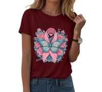 Cáncer de mama camiseta octubre rosa conciencia cinta rosa camisetas cuello redondo mujer octubre transpirable camiseta de gran tamaño completo cinta tops deporte manga corta camisetas, Vin-B., S