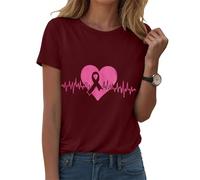 Cáncer de mama camiseta octubre rosa conciencia cinta rosa camisetas cuello redondo mujer octubre transpirable camiseta de gran tamaño completo cinta tops deporte manga corta camisetas, Vin-D, XXL