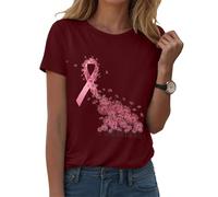 Cáncer de mama camiseta octubre rosa conciencia cinta rosa camisetas cuello redondo mujer octubre transpirable camiseta de gran tamaño completo cinta tops deporte manga corta camisetas, Vin-a