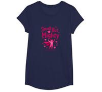 Cáncer de Mama pequeño Pero poderoso apoyador Rosa Camiseta, Niñas, Azul Marino, Grande