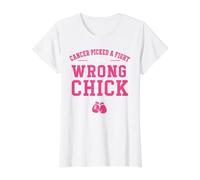 Cancer Picked A Fight with The Wrong Chick Breast Cancer Camiseta gráfica económica, Mujer, Blanco, XL
