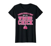 Cancer Picked A Fight with The Wrong Chick Breast Cancer Camiseta gráfica económica, Mujer, Negro, L