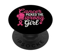Cancer Picked The Wrong Girl Pink Boxing Glove PopSockets PopGrip Adhesivo