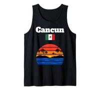 Cancun Beach Souvenir Palmeras Océano Puesta de sol Bandera de México Camiseta sin Mangas