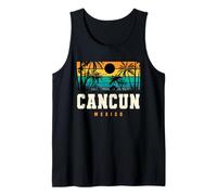 Cancún México Retro Atardecer Palmera Tropical Playa Vibes Camiseta sin Mangas