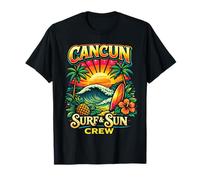 Cancun Mexico Surf and Sun Crew - Camiseta de Verano Tropical para Vacaciones Camiseta