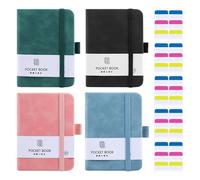 CANCYCC 4 cuadernos tamaño pequeño A7, mini cuaderno A7, pequeño para hombres y mujeres, con 30 tiras adhesivas, 200 páginas, bolsillos con soporte para bolígrafo, cierre de goma para escuela, trabajo