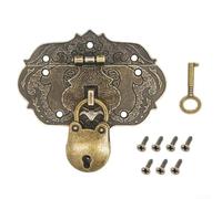 Candado antiguo de aleación de zinc con cerrojo, cerradura de bronce vintage para cofres de madera y joyeros, cierre decorativo retro con tornillos, 76 x 56 mm