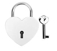 Candado, cerradura en forma de corazón del metal con la llave, cerradura del metal para el joyero del libro del diario del equipaje(blanco)