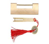 Candado chino antiguo de latón tallado con forma de, candado horizontal con llave para cajón de joyero.