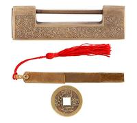 Candado chino de estilo antiguo en cobre, delicadamente tallado; candado vintage para cajas de joyería y regalos de boda; cerradura retro para armarios con llave y colgante, de uso (Espaciado 7cm)