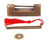 Candado chino de estilo antiguo en cobre, delicadamente tallado; candado vintage para cajas de joyería y regalos de boda; cerradura retro para armarios con llave y colgante, de uso (Espaciado 5cm)