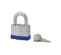 Candado de acero de 50 mm con arco de acero templado niquelado, cuerpo laminar, mecanismo de pasador, doble anclaje, suministrado con 2 llaves de latón niquelado - THIRARD