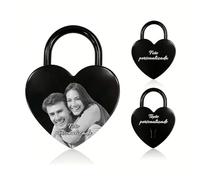 Candado de amor personalizado con forma de corazón - foto y nombre grabado - Para parejas, ideal para puentes - Regalo para San Valentín, aniversario o enamorados (Candado del amor personalizado-2)
