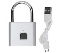 Candado de huella digital Cerradura inteligente Aleación de zinc Carga USB Cerradura de seguridad biométrica para el hogar Oficina Gabinete Puerta Dormitorio Armario Maleta (Plata)