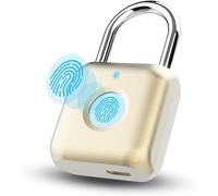 Candado de huellas dactilares, cerradura inteligente IPX22 impermeable Smart Lock huella digital, adecuado para puerta, maleta, mochila, gimnasio, bicicleta dorada