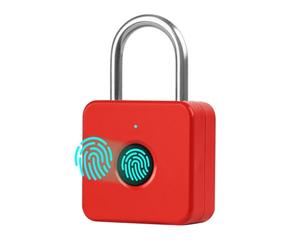 Candado de huellas dactilares, cerradura inteligente IPX22 impermeable Smart Lock huella digital, adecuado para puerta, maleta, mochila, gimnasio, bicicleta, rojo