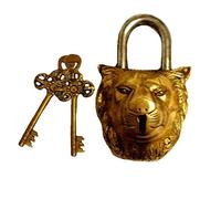 Candado de latón hecho para jardín en forma de cabeza de león con candado (dorado)